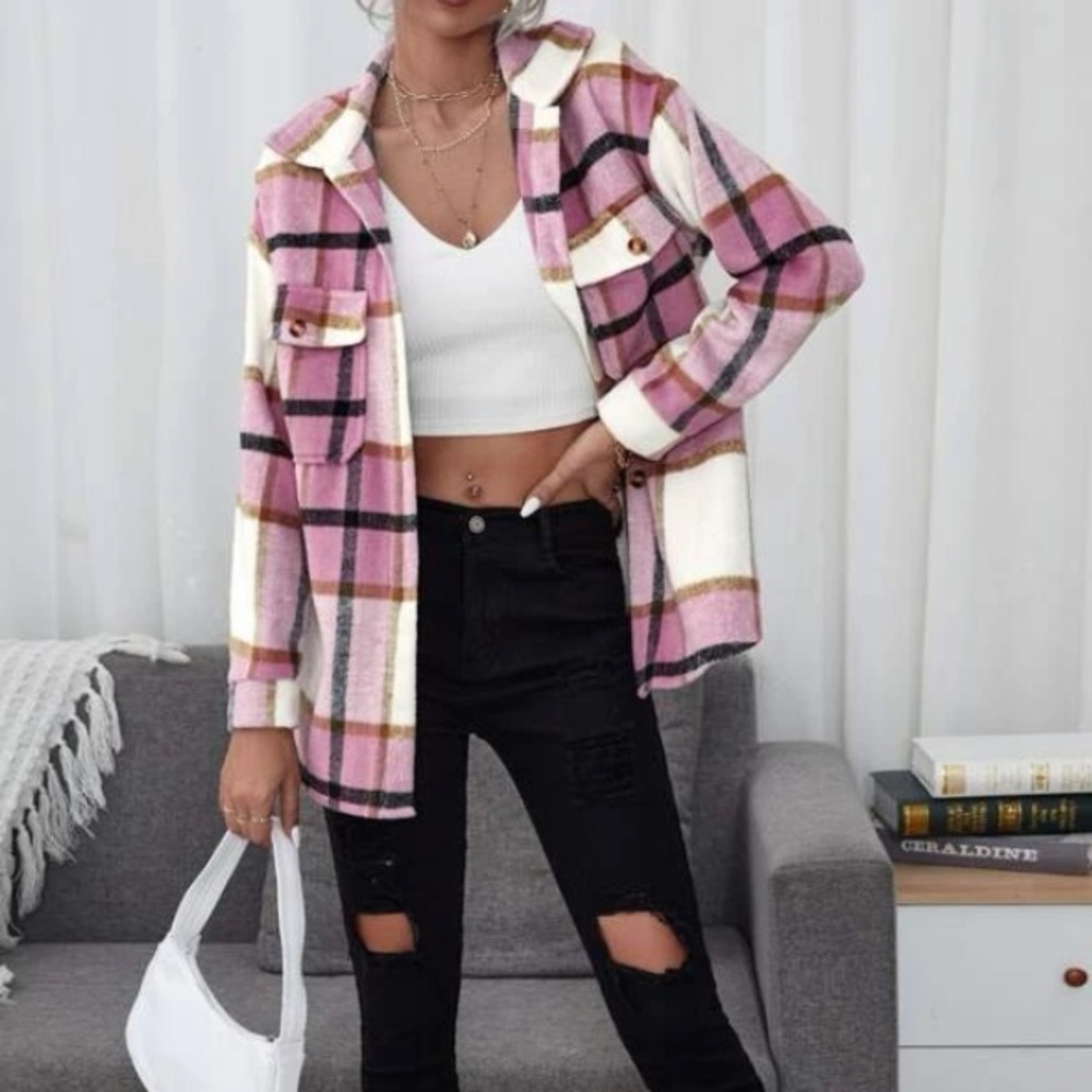 New flannel pink button down jacket or top - Picture 2 of 7